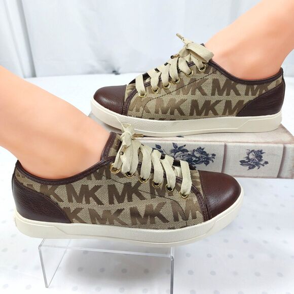 Michael Kors Logo City Sneakers Womens Sz 5 1/2 Medium Brown Excellent Condition - Picture 12 of 16
